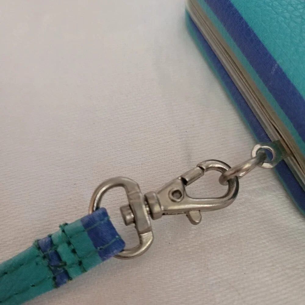 Phone Wallet Blue Turquoise Striped Carrying Strap sectional business coastal